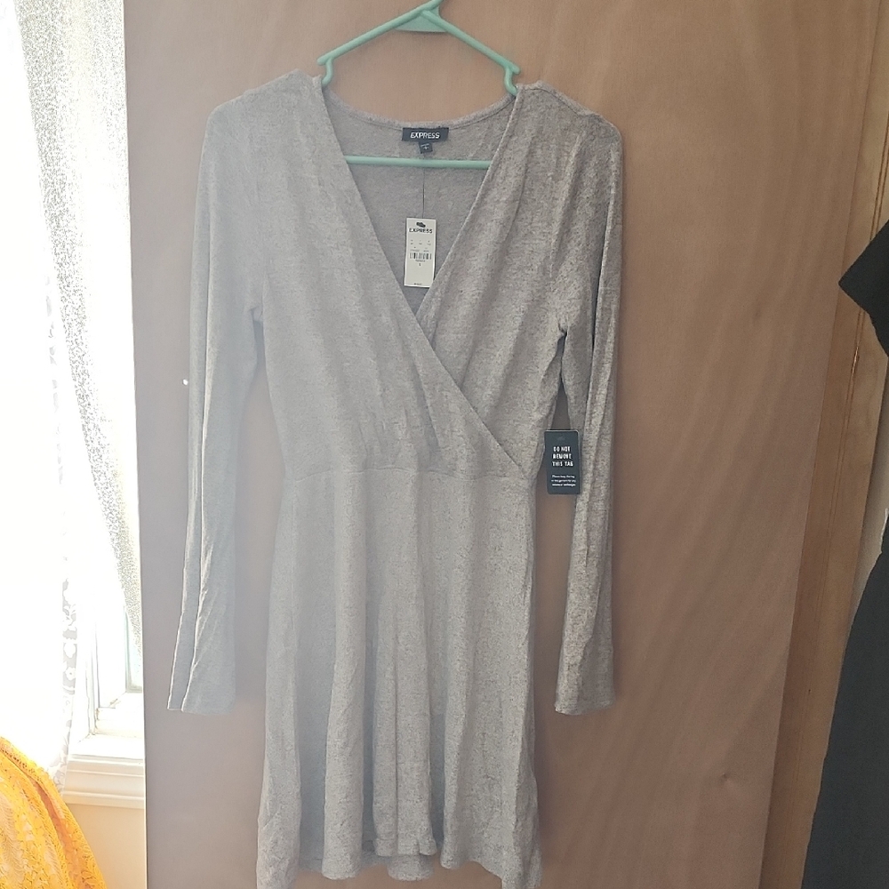 Express Silver Long Sleeve Wrap Dress
